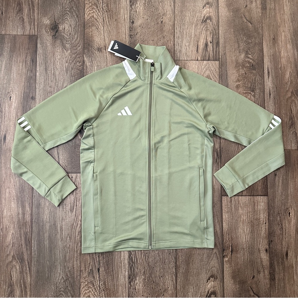 Adidas 3 Stripes Zip Sweatshirt Track Jacket Work Out Men’s Sz S Green White